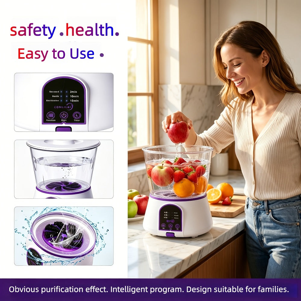 Fruit and Vegetable Cleaner Machine Ultrasonic Purifier Multifunctional Household Food Cleaning Device Rechargeable for Removing Pesticides Bacteria Single Dual Battery Options