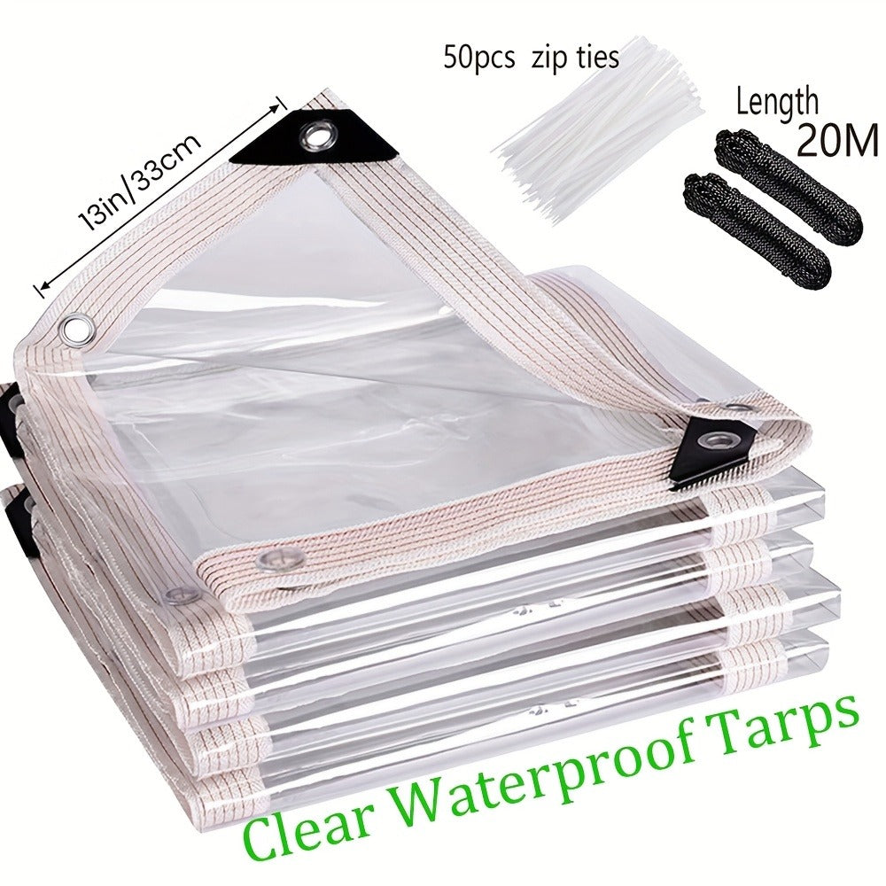 Clear Waterproof Tarp Heavy Duty Transparent PE Tarpaulin with Grommets ¨C Rainproof Cover for Porch Canopy Henhouse Plant Camping & Outdoor Garden, Multi-Size