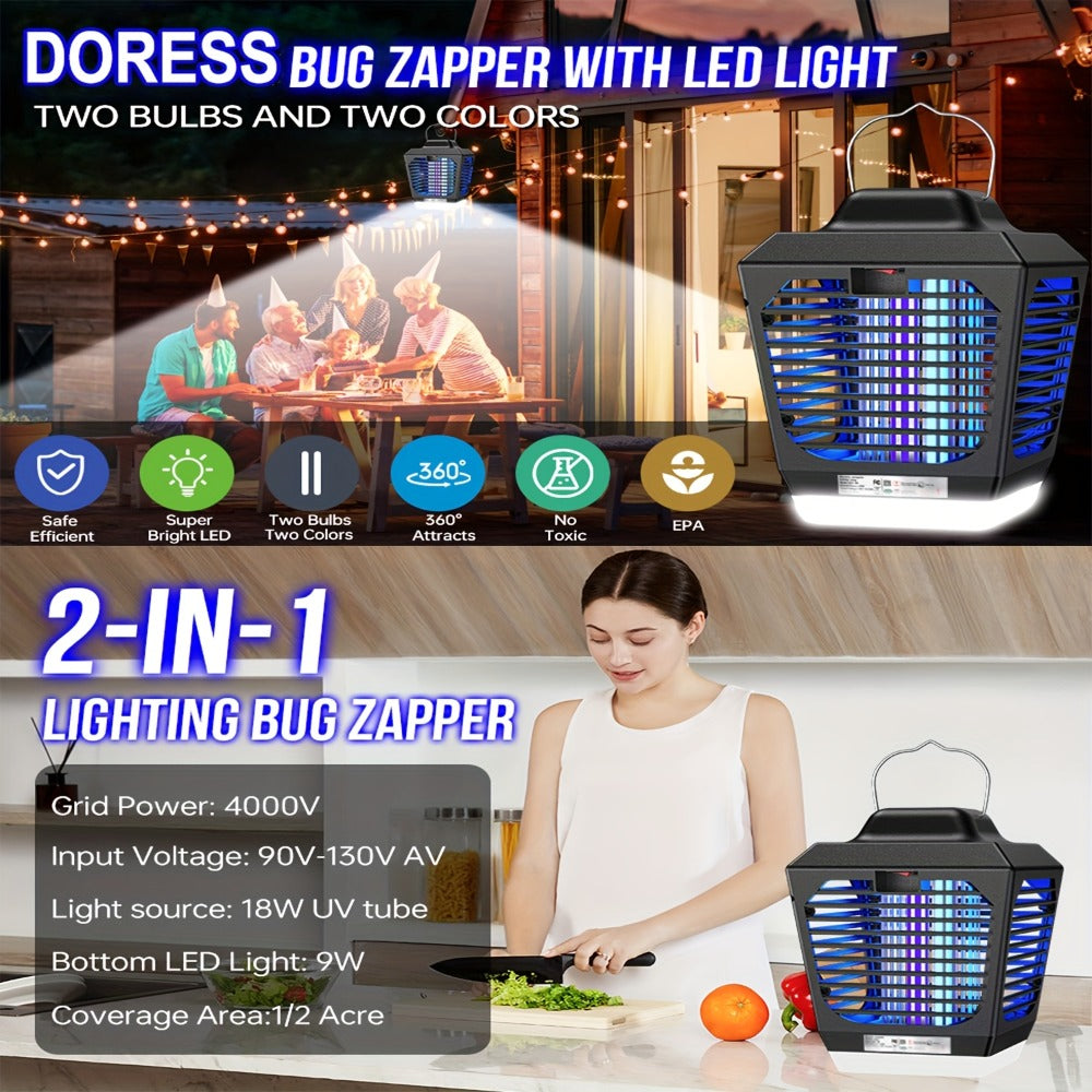 IPX4 Waterproof Bug Zapper Plug-In ¨C Electric Flying Insect Trap with LED Light & ABS Housing, Indoor Mosquito Zapper for Home, Bedroom, Kitchen & Patio, Safe Chemical-Free Fly Trap ¨C Black