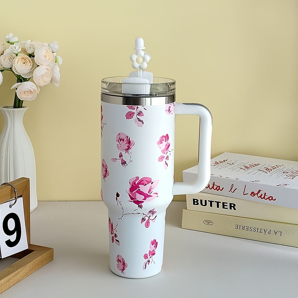 40oz Insulated Tumbler with Handle ¨C Stainless Steel Travel Mug, Keeps Cold 20 Hours, Leak-Proof Lid, Portable Coffee Cup for Camping, Office & Outdoor Activities ¨C White, Pink, Blue