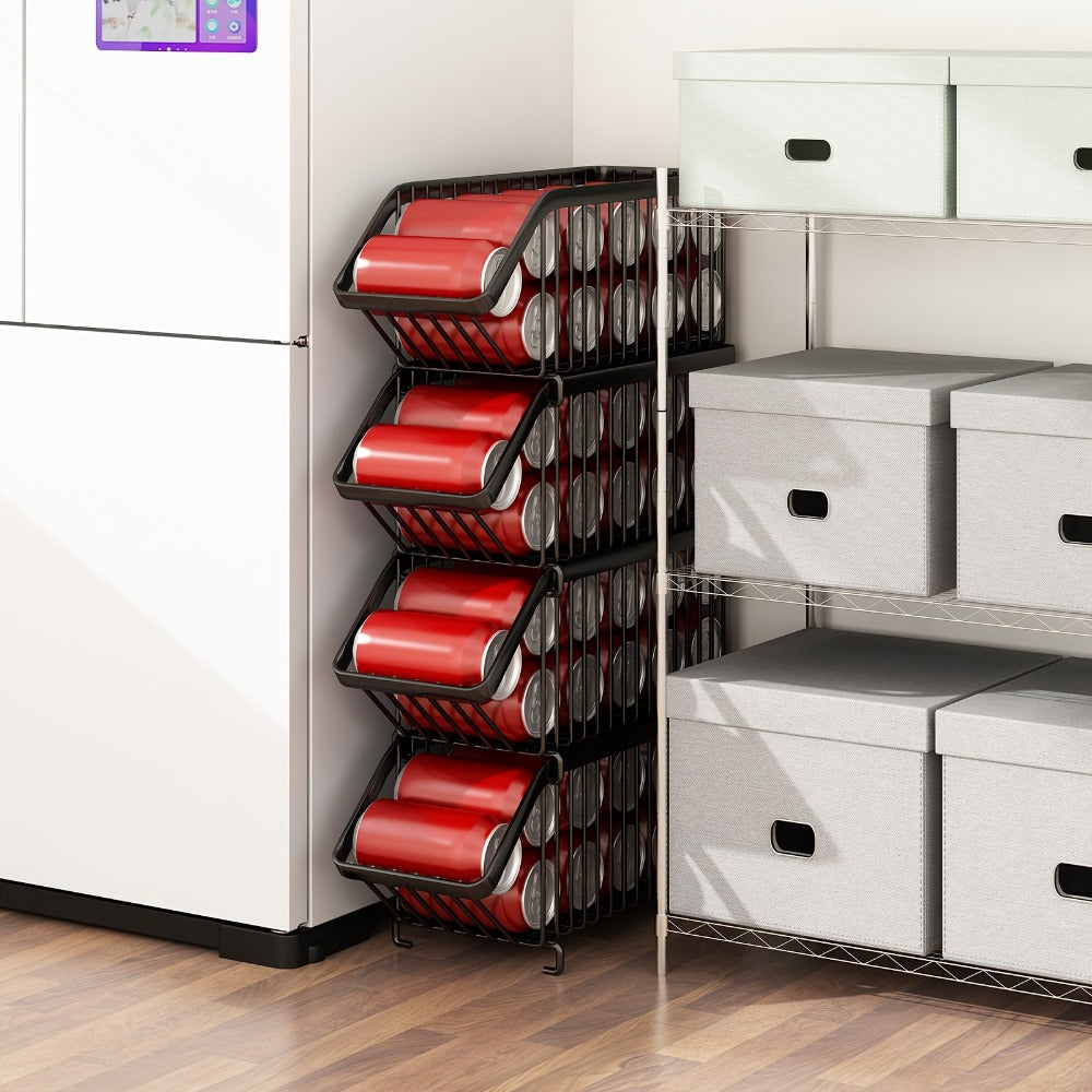 Stackable Can Organizer for Refrigerator 6-Pack | Metal Soda Can Holder Dispenser Storage Rack for Kitchen Pantry Cabinet Countertop, Black