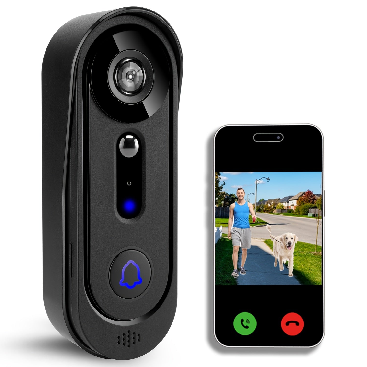 Wireless Video Doorbell Camera 1080P HD Night Vision Motion Detection Two-Way Audio Battery Powered Indoor Chime Cloud Storage Smart Home Security 2.4GHz WiFi Black