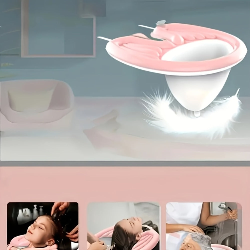Inflatable Shampoo Basin for Bedridden Elderly - 4pcs Portable Hair Washing Basin with Air Pump & Drainage, Foldable Bed Shampoo Bowl for Seniors, Disabled, Pregnant Women, Injured Patients (Model A1)