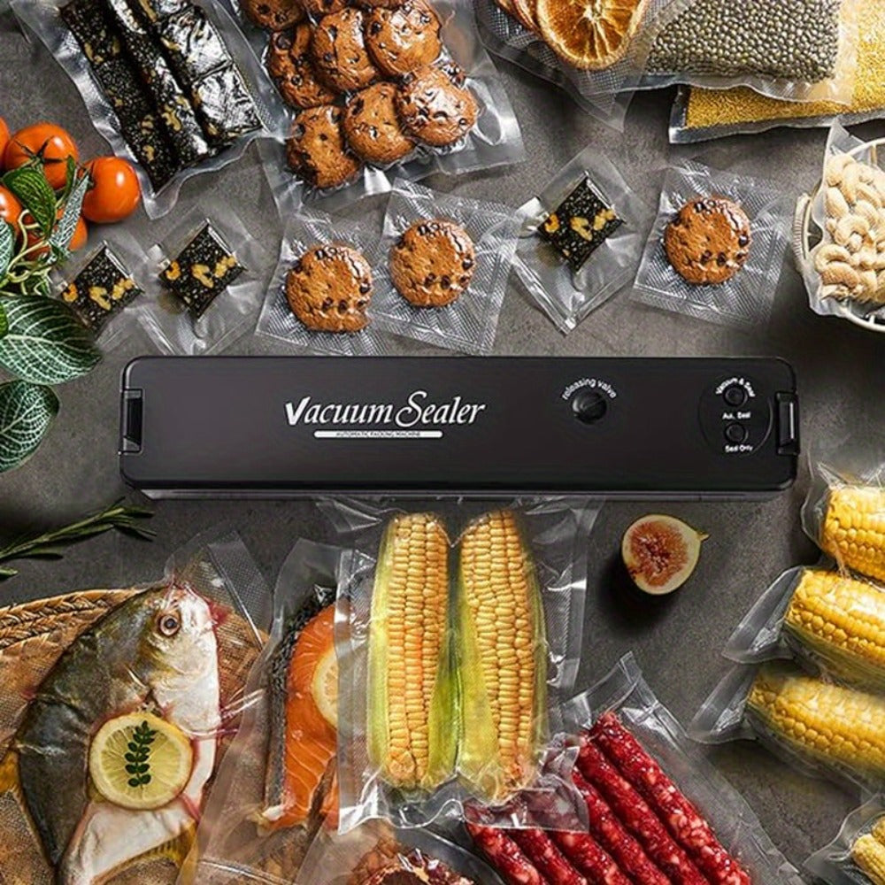 Food Vacuum Sealer Machine 1850W, Automatic Vacuum Sealer with 50 Vacuum Bags ¡ª Compact Food Preservation Air Sealer for Fresh Food & Long-Term Storage | Black & White