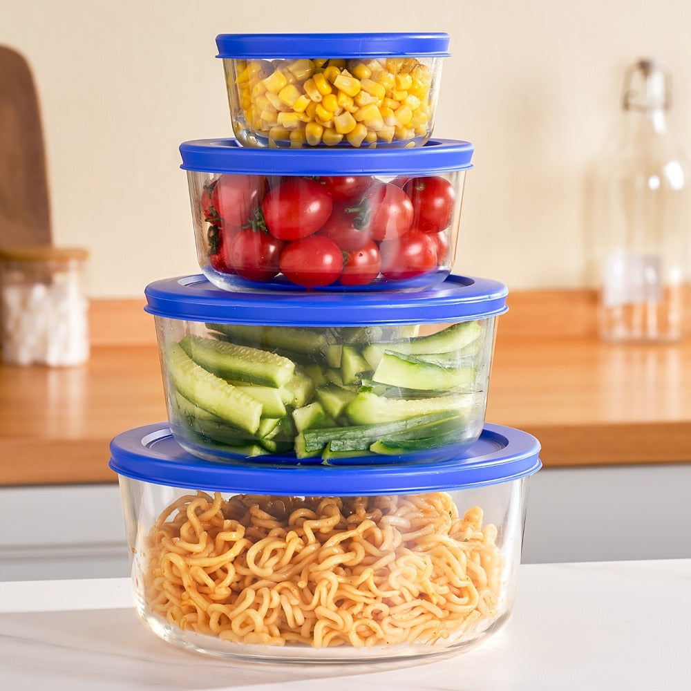 4-Pack Glass Food Storage Bowls with Lids Set of 4 Sizes 1 2 4 7 Cup Borosilicate Glass Meal Prep Containers Microwave Dishwasher Freezer Safe BPA Free Kitchen Storage