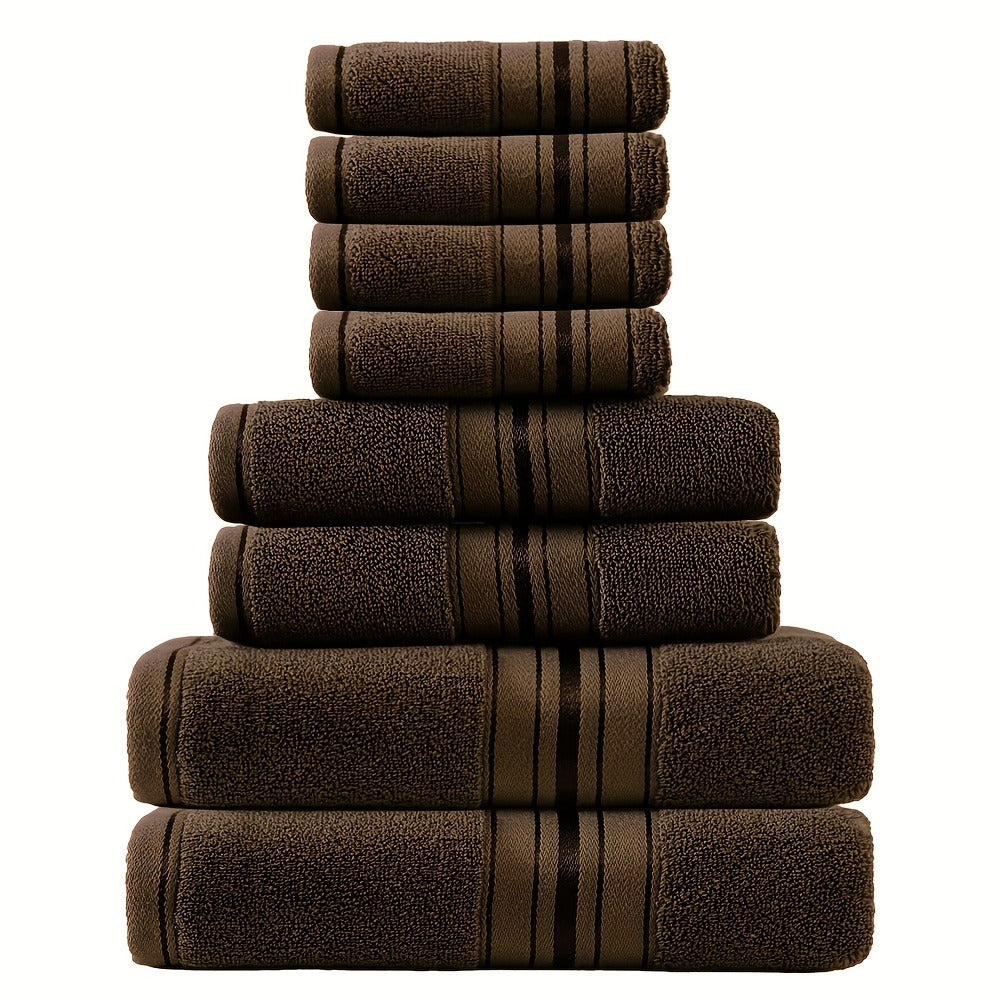 Cotton Bath Towel Set 8 Piece 550GSM Vintage Striped - 100% Cotton Hotel Quality Soft Absorbent Machine Washable | 2 Bath 2 Hand 4 Washcloths | 15 Colors | Bathroom Hotel Spa Gift