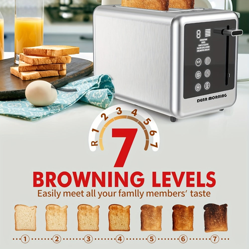 Stainless Steel Toaster 2-Slice Smart Touch Screen ¨C 5 Bread Selections, 7 Shade Settings, Bagel/Defrost/Cancel/Reheat, 1.5¡± Wide Slot, Removable Crumb Tray