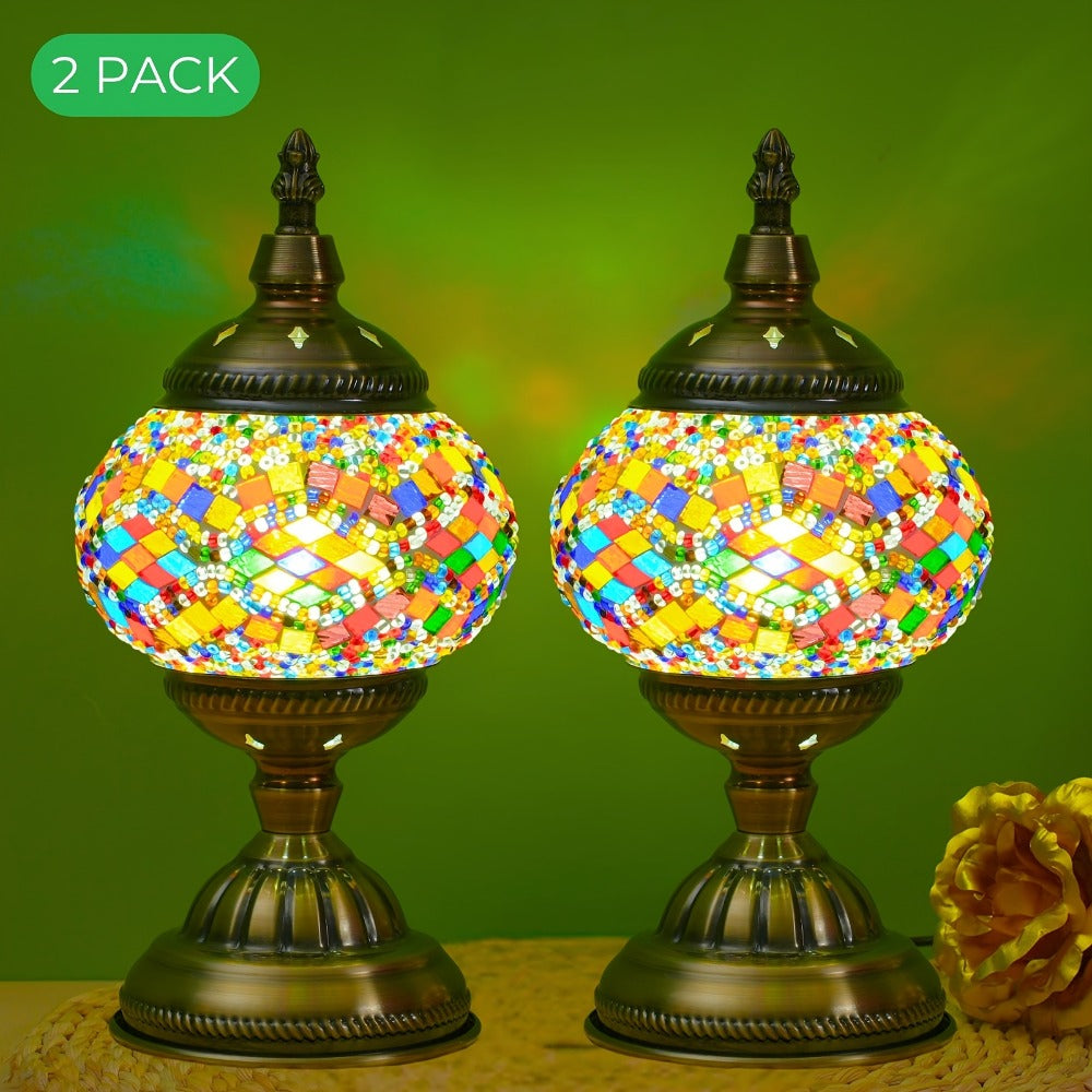 Mosaic Table Lamp Handcrafted Turkish Glass Bedside Lamp 3-Color Dimmable with Metal Base Bulb Included
