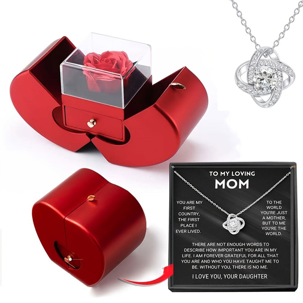 Preserved Real Rose Gift Box with I Love You in 100 Languages Necklace ¨C Romantic Gifts for Girlfriend Wife Mom ¨C Valentine's Day Birthday Mother's Day Christmas Gift Idea for Women