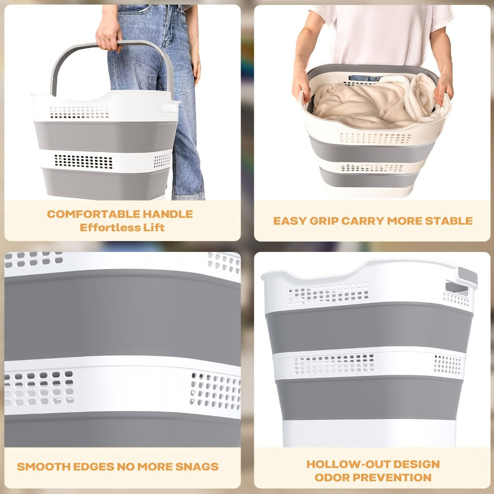 Collapsible Laundry Basket 43L Foldable Pop-Up Hamper with Handles ¨C 11.5 Gallon Plastic Laundry Basket Space-Saving Portable Storage Container Organizer for Bedroom, Bathroom & Dorm, 1pc or 2 Pack