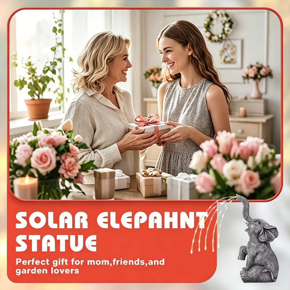 Solar Garden Elephant Sculpture Light - Outdoor IP44 Waterproof LED Lucky Elephant Water Spraying Ornament with Solar Powered Garden Lights for Patio Balcony Porch Deck Yard Thanksgiving Halloween Gift