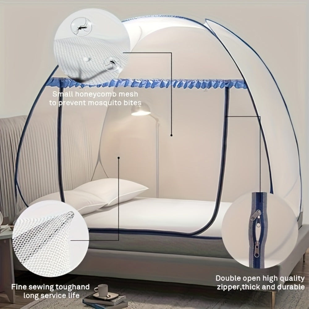 Mosquito Net for Bed Pop Up Bed Canopy 360¡ã Protection Portable Foldable Yurt Mosquito Net with U-Shaped Zipper Ruffled Design Anti-Mosquito Indoor Bedroom Canopy Gray Blue Multiple Sizes