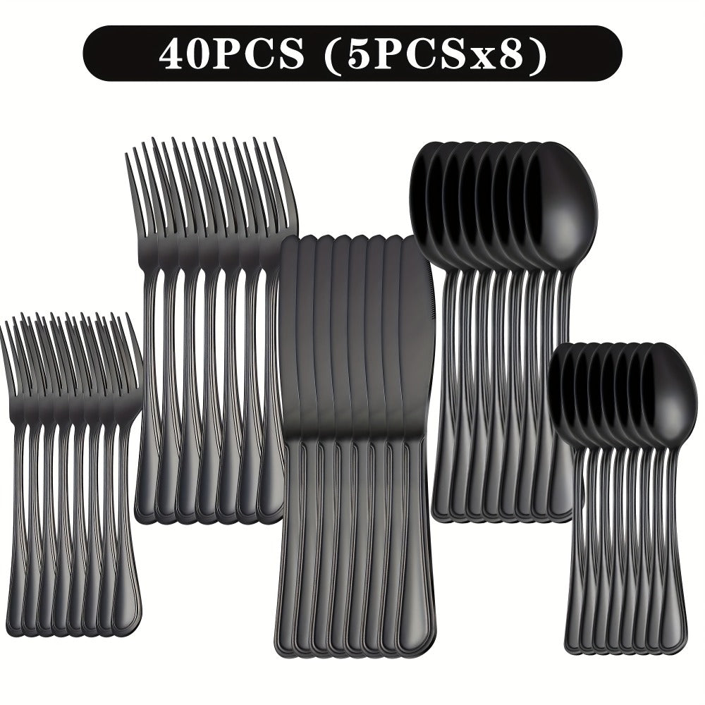 Stainless Steel Flatware Cutlery Set ¨C Mirror Polished, Dishwasher Safe, Silver & Black Options, Service for 4 / 8 / 12 ¨C Kitchen Utensil Set for Home, Restaurant & Wedding Gift