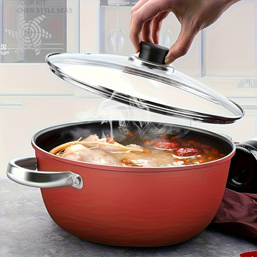 Nonstick Stock Pot with Lid 10 Inch Stone Derived Coating Iron Core Even Heating Induction Compatible Soup Pot for Stewing Boiling Family Dinners