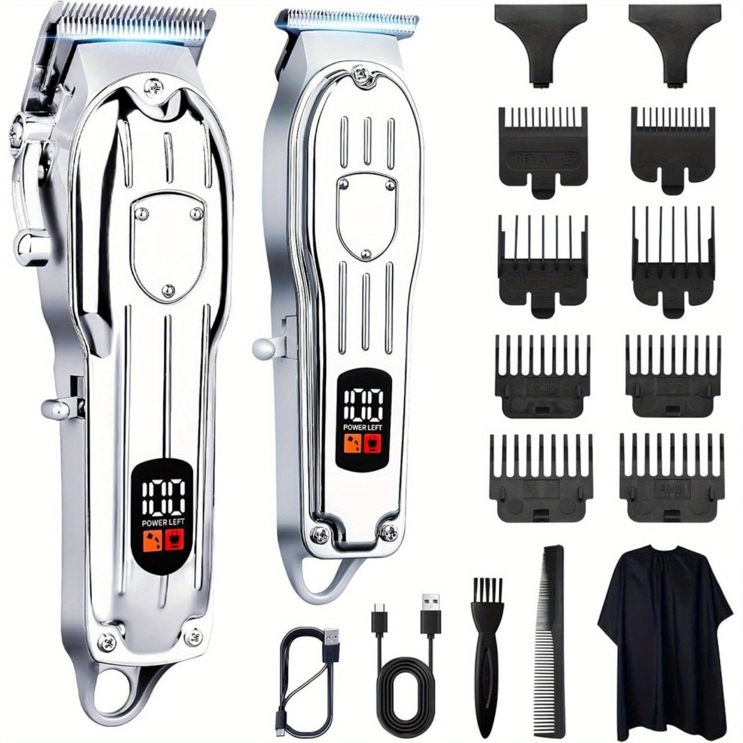 Hair Clipper Set for Men - Professional Cordless Rechargeable Hair Trimmer with LCD Display, Metal Body, Home Haircut Kit, 1 or 2 Piece Set, Father's Day & Birthday Gift for Men