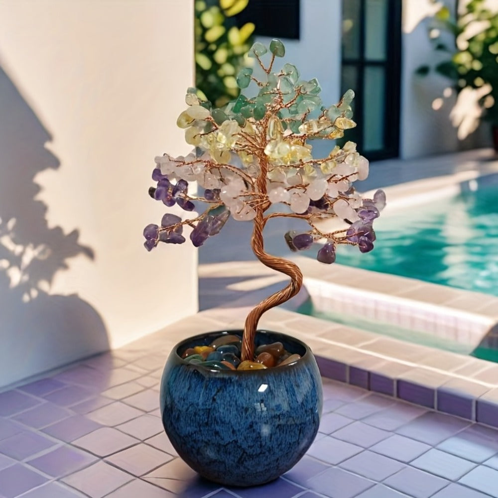 Natural Crystal Gemstone Tree with Ceramic Base 7 Inch Handmade Healing Stone Bonsai Tree Desktop Ornament for Home Office Decor Birthday Valentine Christmas Gift 13 Colors 180mm