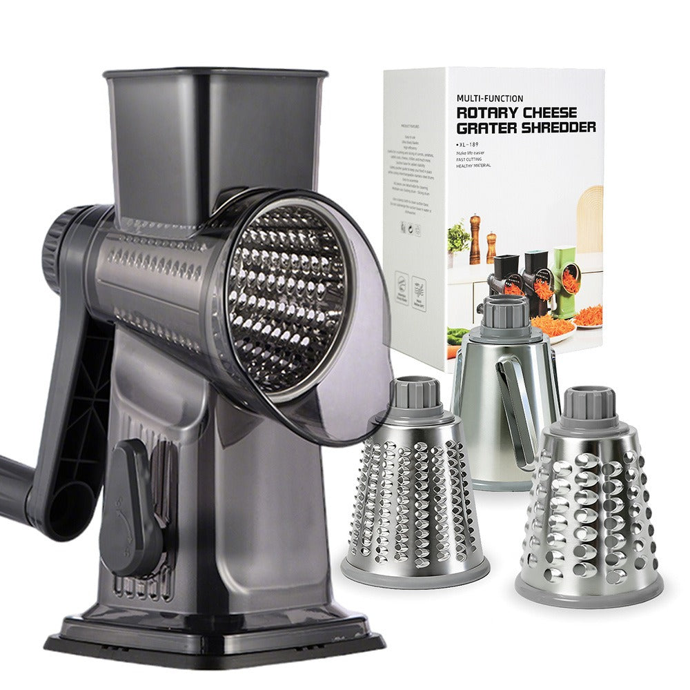 Rotary Vegetable Chopper Cheese Grater 5 Interchangeable Drum Blades Suction Base Ergonomic Handle for Cheese Vegetables Nuts Slicing Shredding
