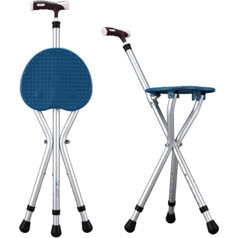 Folding Cane with Seat 440 lbs Capacity, LED Light Telescopic Walking Stick with Height Adjustment & Frosted Handle, Portable Foldable Cane Stool for Seniors Adults