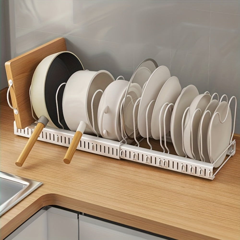 13-Shelf Metal Kitchen Storage Rack Organizer ¨C Extendable Cookware & Utensil Shelf for Cabinet, Countertop, Sink ¨C Freestanding Kitchen Cabinet Organizer with Golden Tube Design