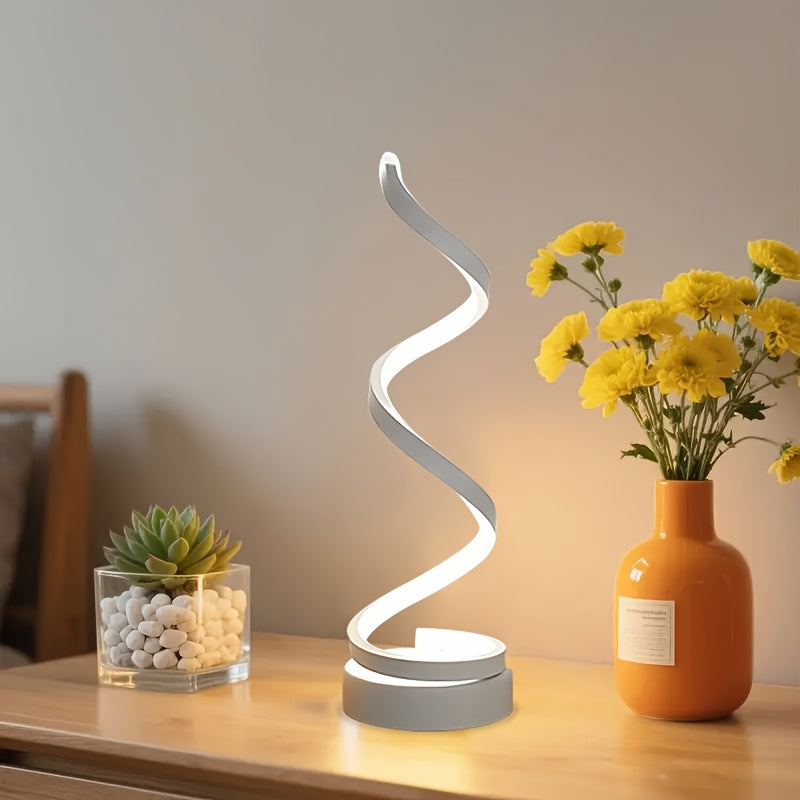 Dimmable Spiral Table Lamp with Touch Control & USB-C Charging Port, 3-Way Brightness Bedside Nightstand Lamp, Modern Minimalist LED Desk Lamp for Bedroom Living Room, Black & White