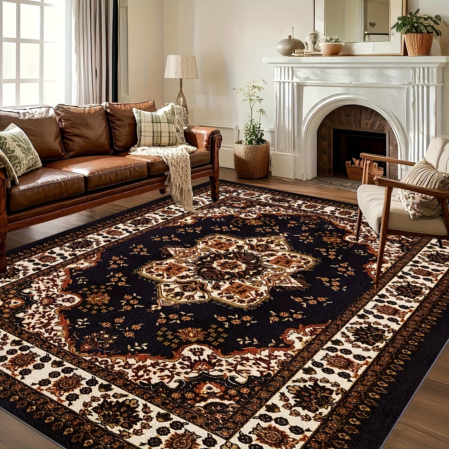 Large Area Rug for Living Room Bedroom ¨C Soft Fluffy Persian Bohemian Style Floor Mat, Anti-Slip Backing, Machine Washable, Vintage Carpet for Modern & Traditional Decor, Multiple Sizes