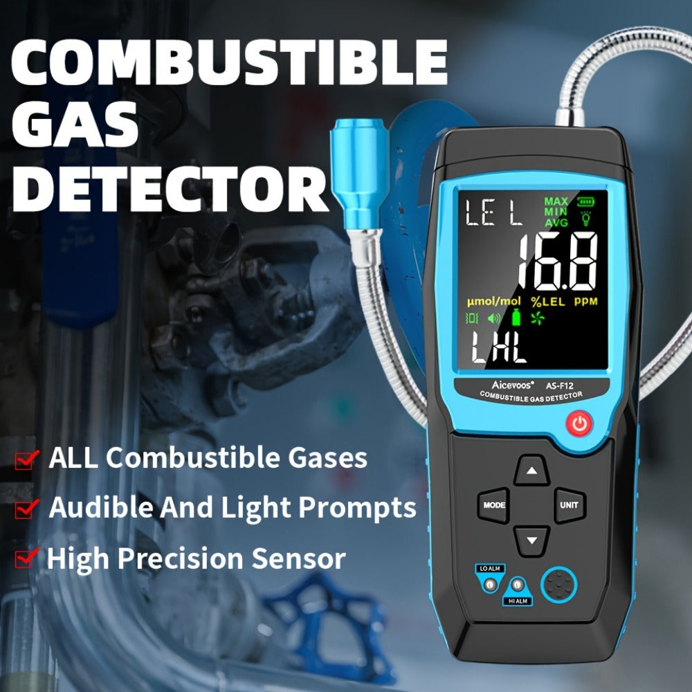 Gas Leak Detector Combustible Gas Detector Aicevoos AS-F12 Natural Gas Methane Tester Sound Light Alarm Electrochemical Sensor Home Industrial Safety