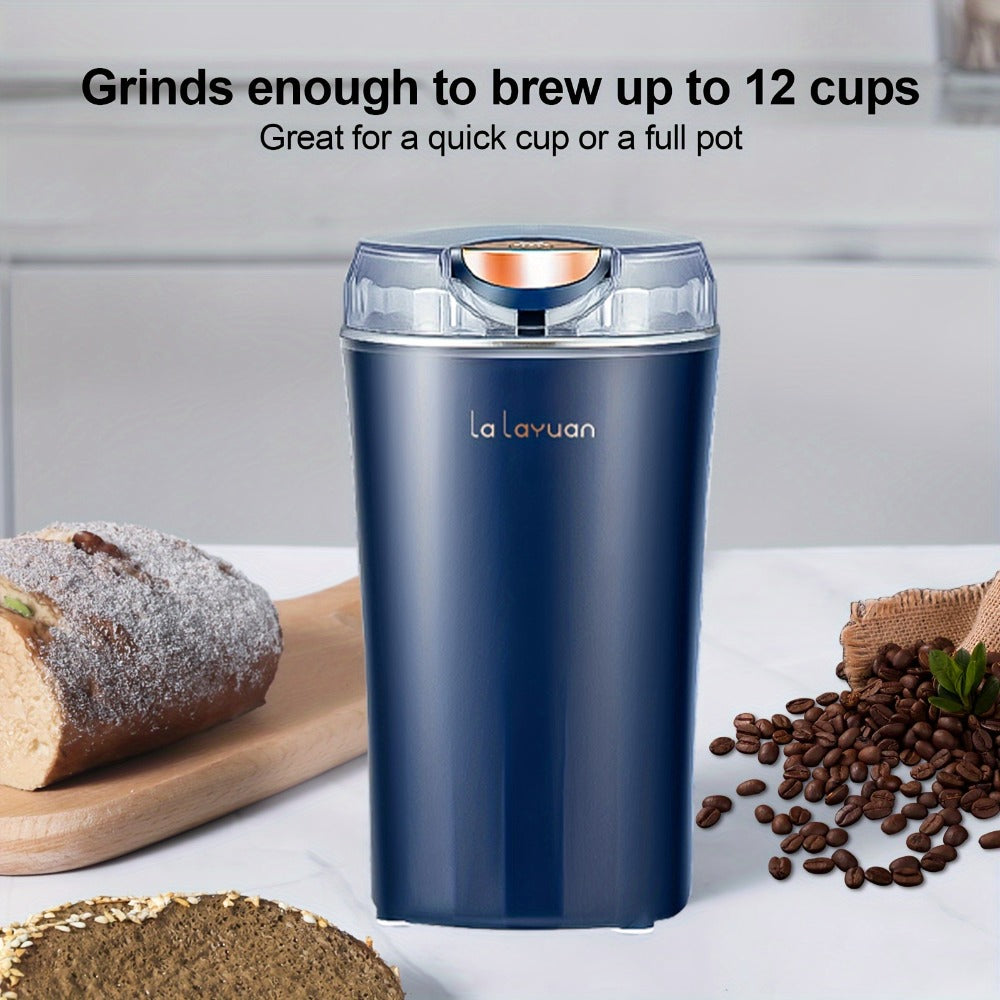 Electric Coffee Grinder 200W | Quiet Spice Grinder | 80g Large Capacity 12 Cups | 304 Stainless Steel Blade | One-Touch Operation | Grinds Coffee Beans Spices Nuts Grain | Blue Black