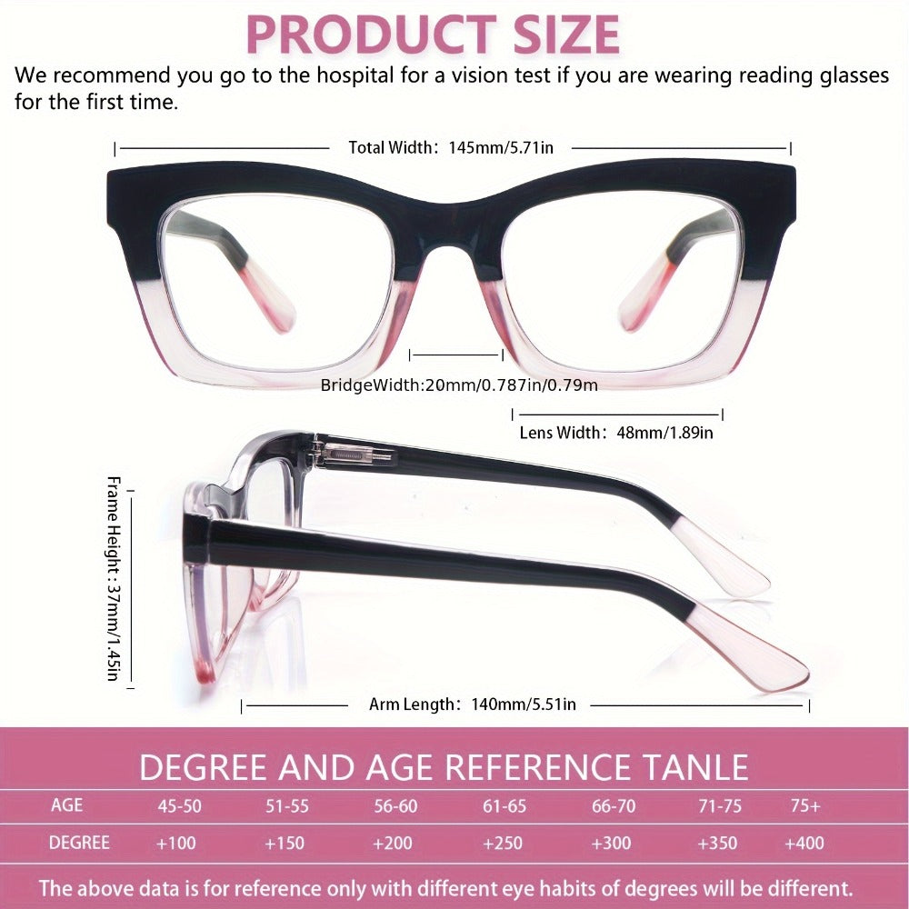 Blue Light Blocking Reading Glasses 3 Pack - Anti Blue Light Computer Readers for Women and Men, Square Spring Hinge Frames with Eyeglass Cloths and Bags, Multiple Magnifications