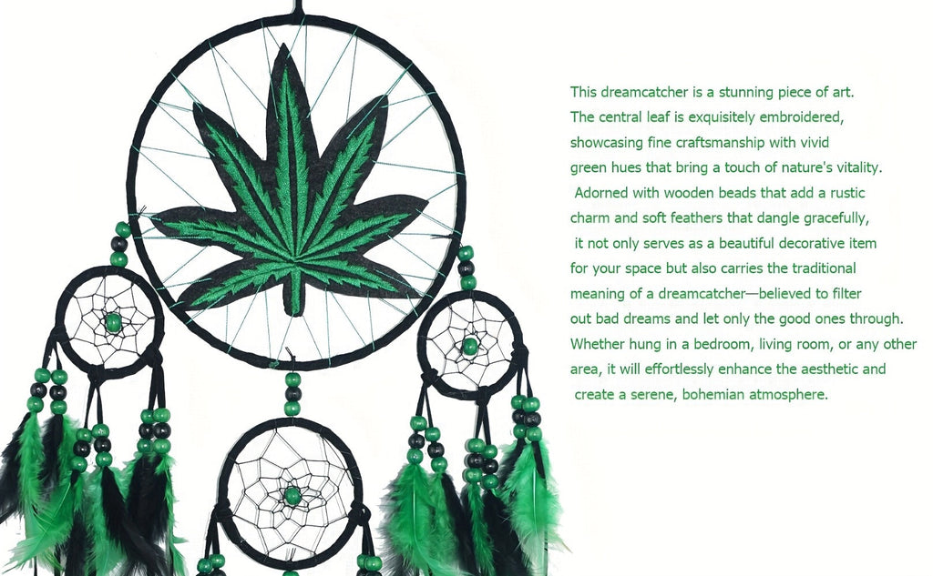 Bohemian Dream Catcher with Feathers & Leaf Embroidery ¨C Boho Wall Hanging Decor for Bedroom, Bedside, Cabin & Living Room ¨C Handcrafted Woven Dreamcatcher Gift for Women and Men