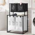 Laundry Sorter 2-Tier with Removable Bins - Collapsible Clothes Hamper Oxford Fabric Double Laundry Basket for Bedroom Bathroom Kids Adults Dorm Travel with 10 Cable Ties