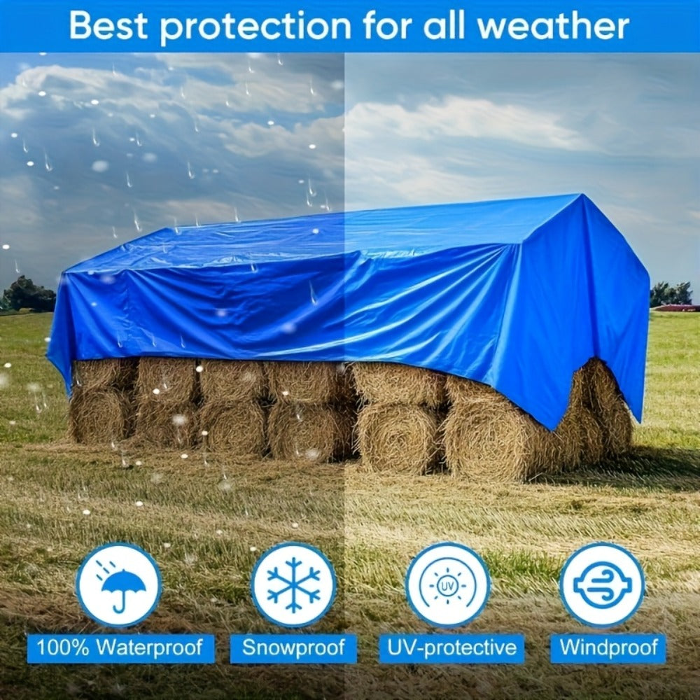 Heavy Duty Tarp Waterproof UV Resistant Tarpaulin ¨C Thickened PE Double-Sided Blue Orange Rainproof Sun Shade Cover with Grommets & Rope for Outdoor Camping Garden Vehicle Boat Protection