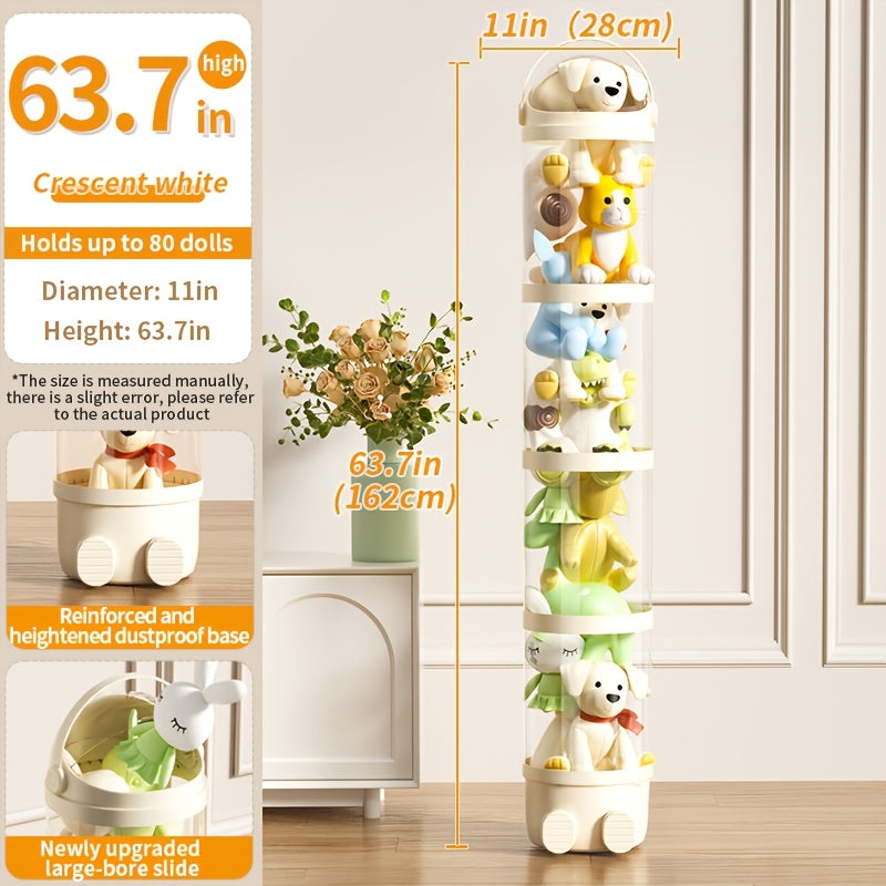 Transparent Toy Storage Bin 4-Layer Cylindrical Organizer for Stuffed Animals Dolls Plush Figurines - Dustproof Clear Display Bucket Easy Assembly for Kids Bedroom Living Room Playroom