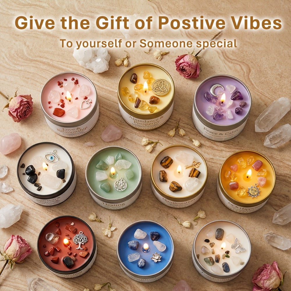 Manifestation Candles Scented Soy Wax with Golden Crystal ¨C Law of Attraction Abundance Candle for Meditation, Yoga & Focus | Spiritual Gift for Women with Guidance Card | Christmas, Birthday, New Year