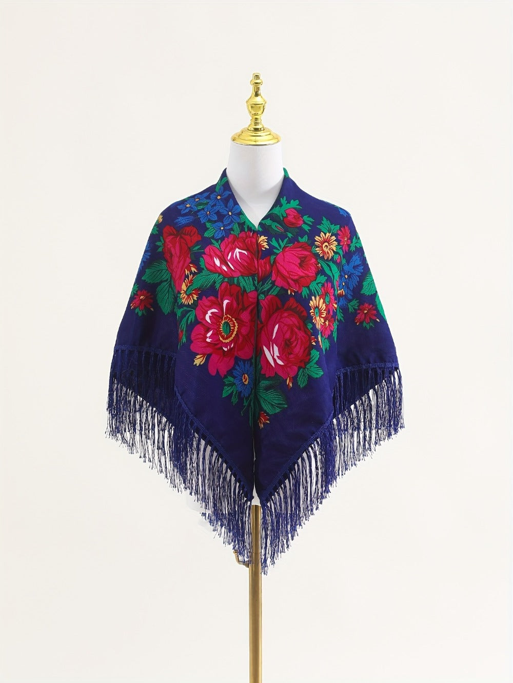 Floral Square Tablecloth with Tassels - Multicolor Flowers, Machine-Washable Polyester, Kitchen & Dining Room Table Cover with Tassel Trim