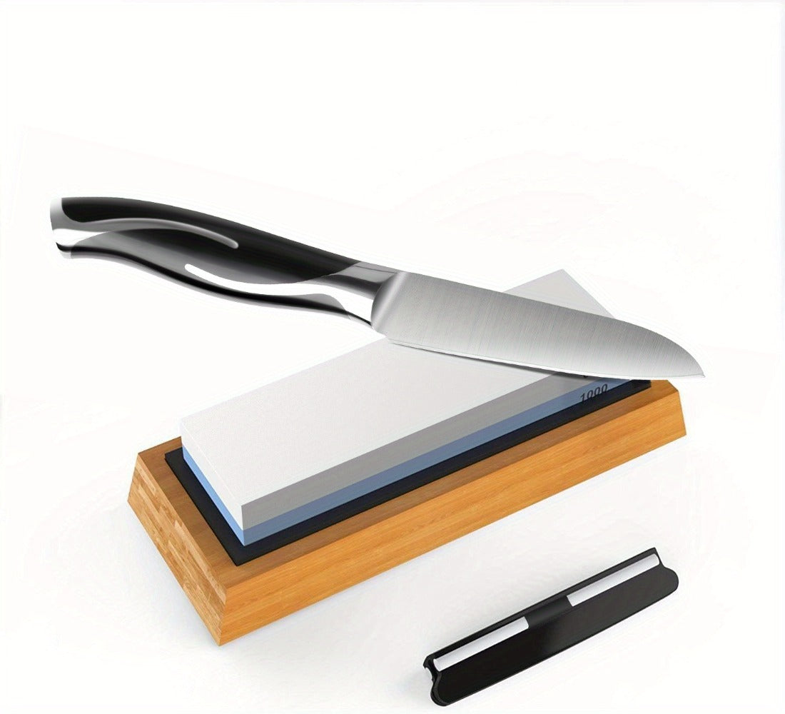 Knife Sharpening Stone 1000/4000 Grit Whetstone Set with Non-Slip Bamboo Base and Angle Guide - Dual Grit Whetstone Knife Sharpener for Kitchen Knives Chef Blades Scissors