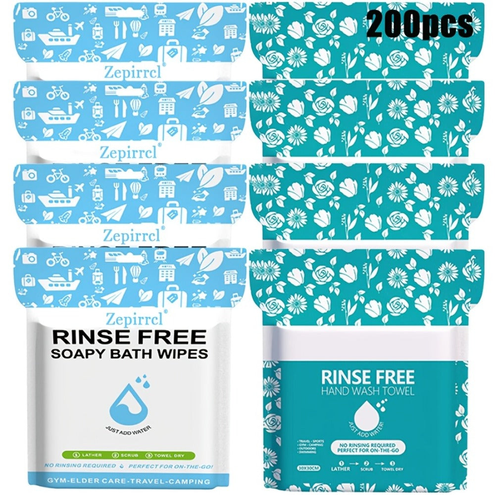 Disposable No-Rinse Foaming Bath Towels - Large 11.81¡± Body Wipes, Wet & Wipe Cleansing Cloths for Elderly Care, Camping, Post-Surgery, Fitness & Travel, Bulk 50/100/200 Pack, No Shower Needed