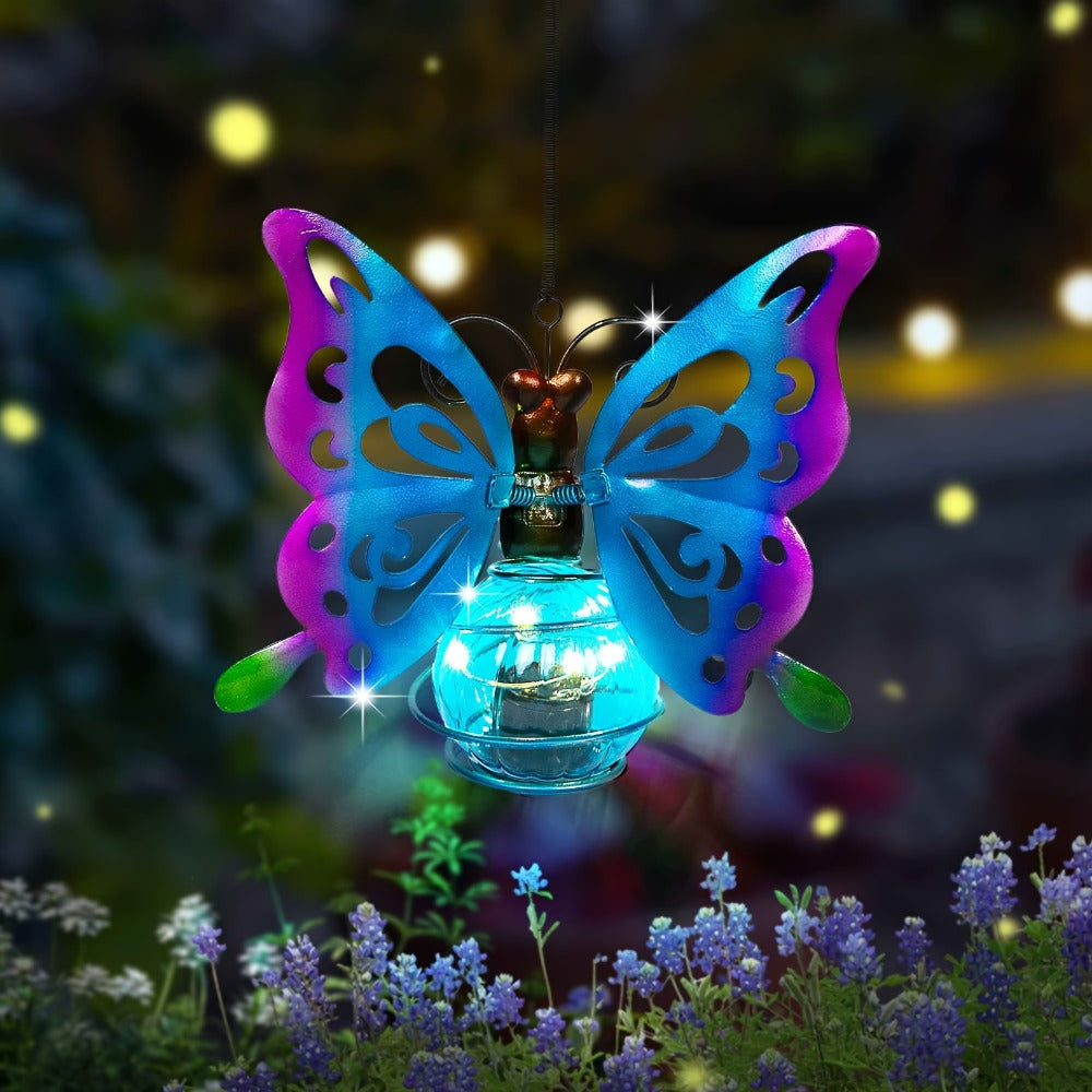 Solar Hanging Ornament Lights Ladybug & Butterfly ¨C Waterproof Indoor Outdoor Decorative Garden Light with Spring Clips for Patio, Balcony, Porch & Trail, 5.5x2.5in