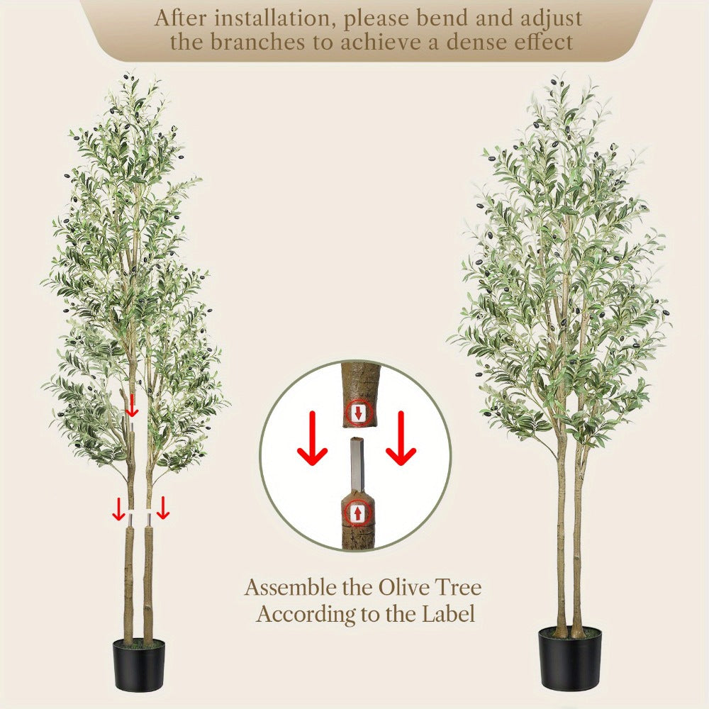Artificial Olive Tree 4/5/6/7 Ft Tall Faux Potted Plant with Realistic Silk Leaves & Fruits for Living Room Home Decor Indoor Outdoor - Maintenance Free Decorative Tree Housewarming Gift