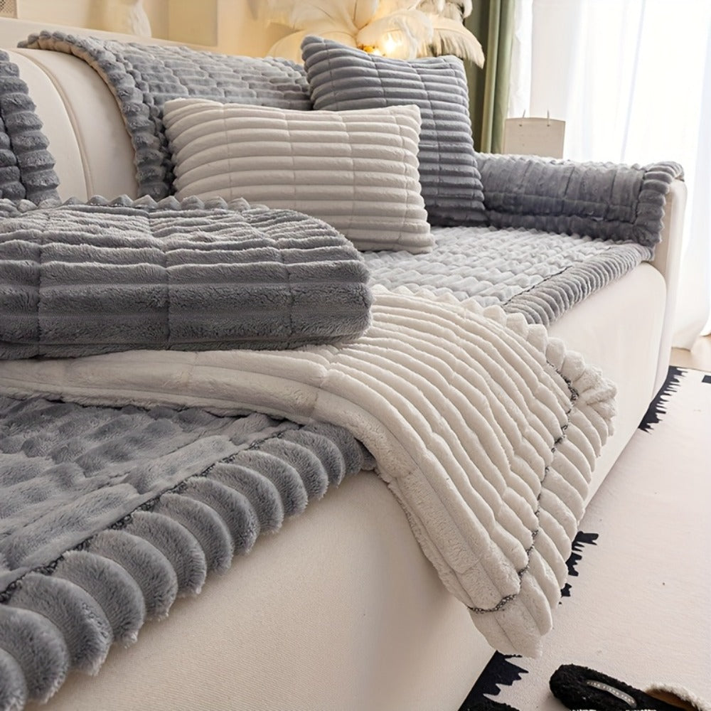 Sofa Cushion Cover Plush Velvet Washable Seat Pad Wavy Edge Soft Kapok Filling for Couch Loveseat 1 2 3 4 Seater ¡ª Easy Install Home Decor Protection