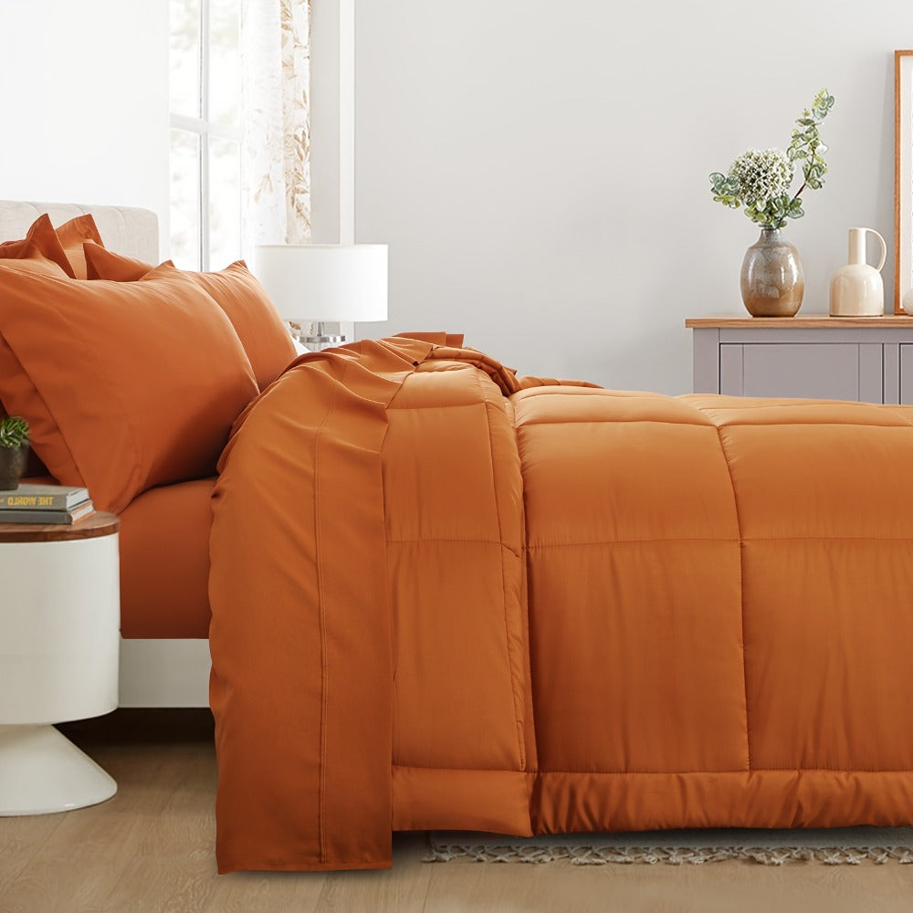 7 Piece Comforter Set Luxury Soft Fluffy Bedding All Season Bed in a Bag with Comforter Fitted Sheet Flat Sheet Pillowcases Hypoallergenic Breathable Easy Care Queen King Twin XL Full