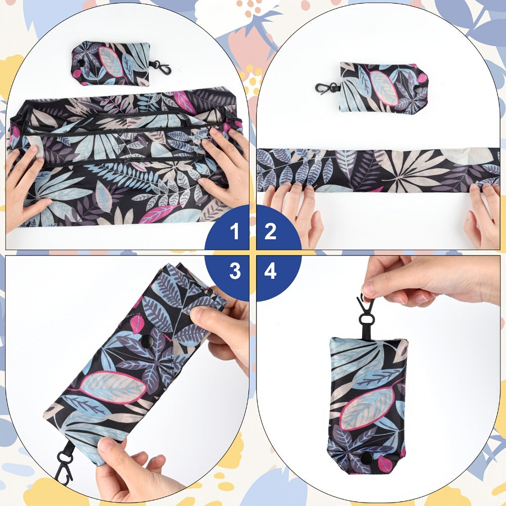 Reusable Grocery Bags Foldable Nylon Tote Bags Waterproof Washable Eco-Friendly Shopping Bag Set with Cute Floral Stripe Polka Dot Leopard Print 18/36pcs