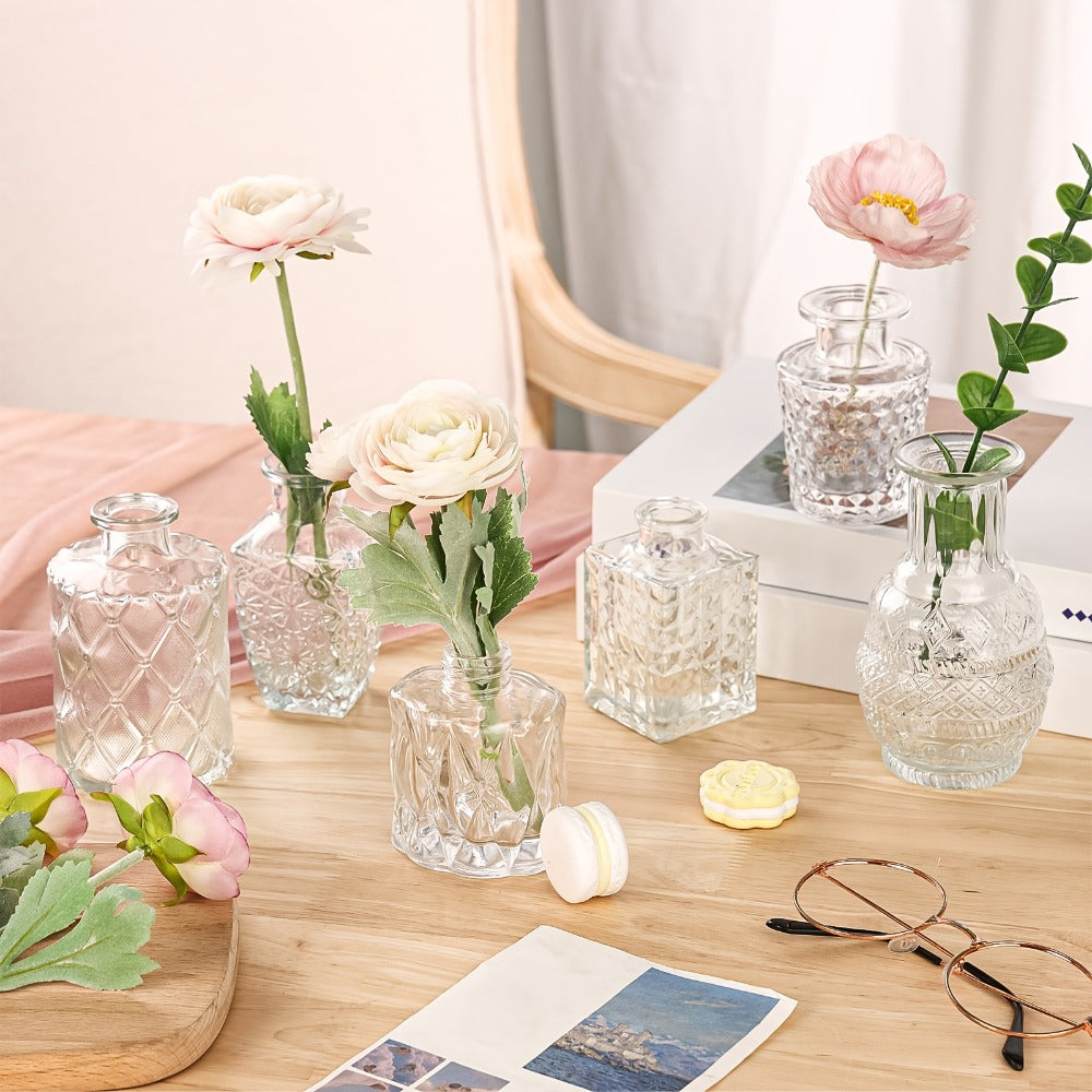 Mini Clear Bud Vases Bulk Set 12/30/43/52pcs ¨C Small Glass-Look Flower Vases for Wedding Centerpieces, Birthday Party, Anniversary, Home Table Decor, Multiple Sizes