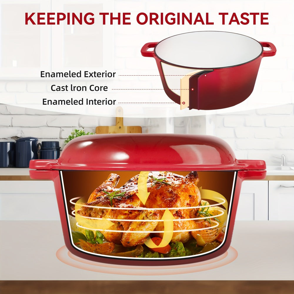 Dutch Oven 6 Quart Enameled Cast Iron 2-in-1 Pot and Bread Baker Nonstick Oven Safe to 500¡ãF Dual Handles Compatible with All Stovetops Including Induction for Bread Baking Cooking Stewing Braising