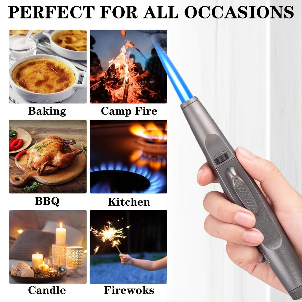 Torch Lighter Refillable with Ignition Lock, JOBON Deluxe High-Temperature Butane Torch for Kitchen Baking, BBQ, Camping, Cigar, Candle, Gift Box Packaging, Adjustable Flame (Gas Not Included)