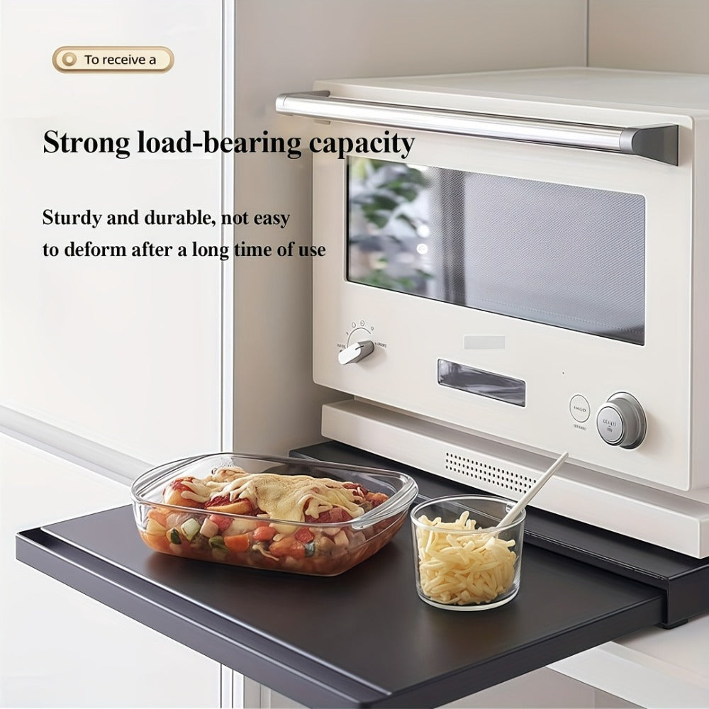 Microwave Stand Countertop Organizer Adjustable Metal Pull-Out Rack Shelf Space Saving Kitchen Storage for Microwave Oven Air Fryer Rice Cooker Coffee Station Toaster Appliances Black White 1 or 2 Piece