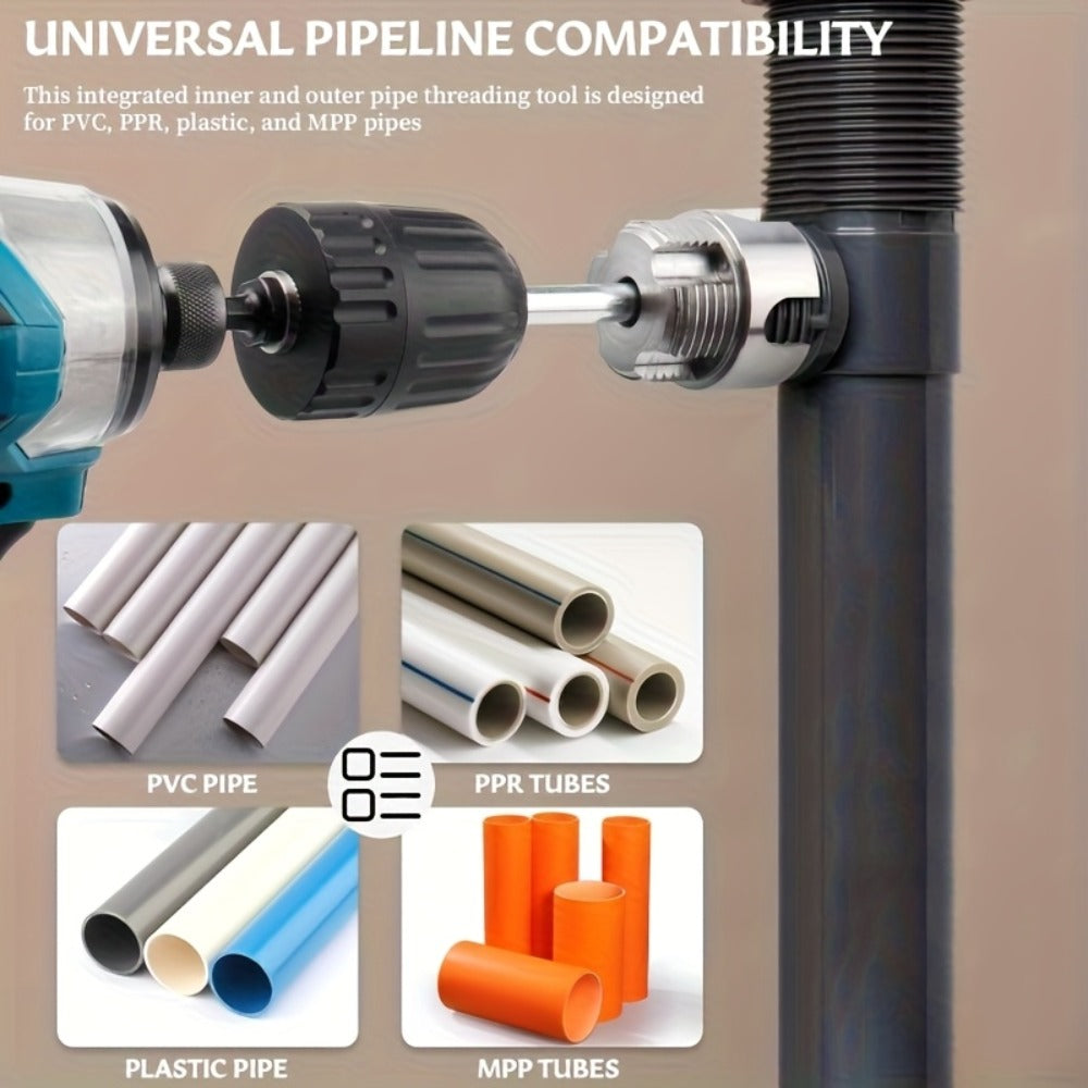 Pipe Threading Tool Set 3 Piece Heavy Duty Alloy 1/2 3/4 1 Inch Internal External Thread Tap Drill Compatible for PVC PPR MPP Pipe Installation