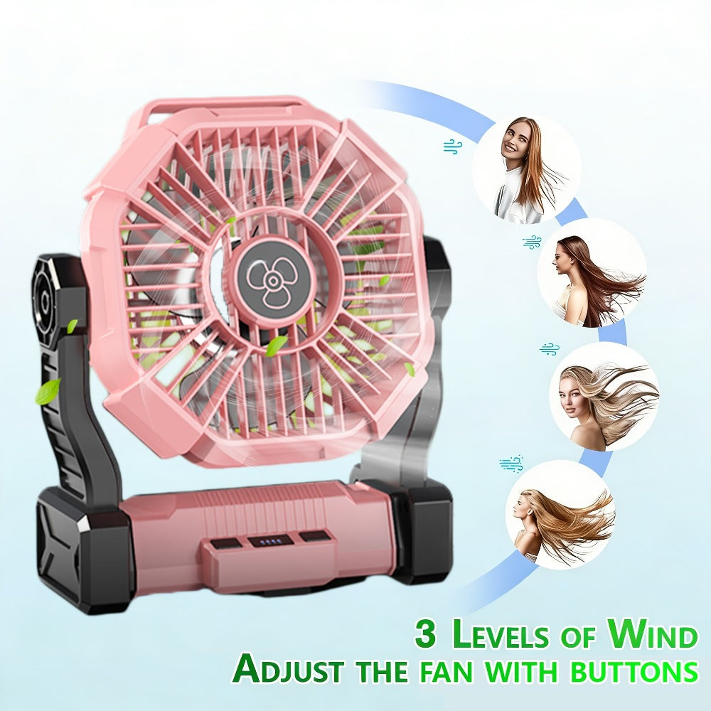 Camping Fan with LED Lantern 3-in-1 Rechargeable Portable Tent Fan with Hook Timer & Rotation for Car RV Barbecue Travel Outdoor