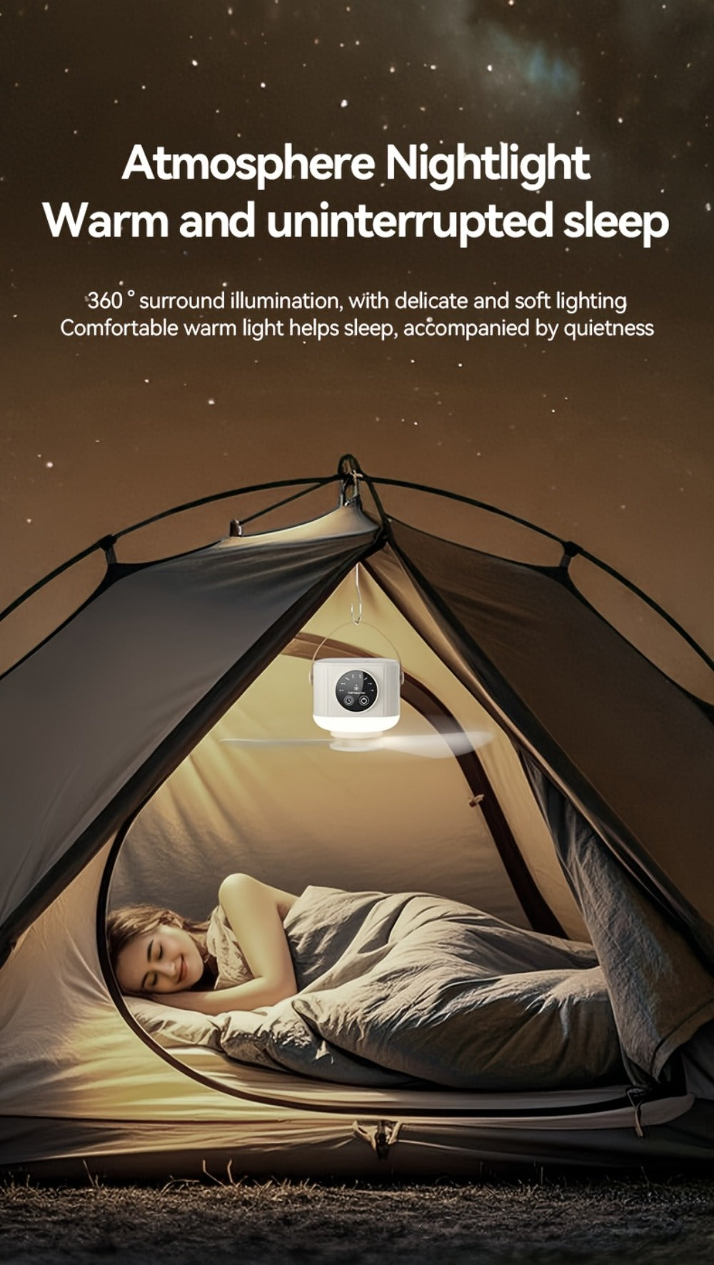 Portable Tent Fan with Remote Control USB Powered Hanging Hook Camping Fan with Triangular Stand Aromatherapy LED Light Emergency Survival Outdoor Fan