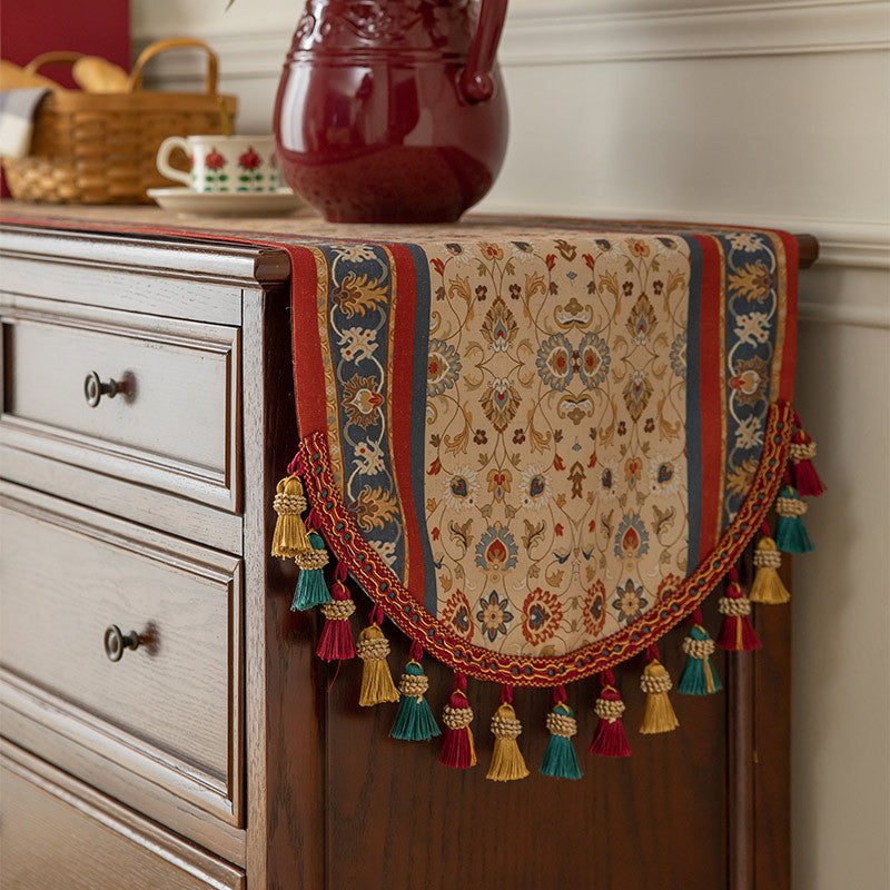Boho Table Runner with Tassels | American Retro Style for Dining Table, Tea Table & TV Cabinet