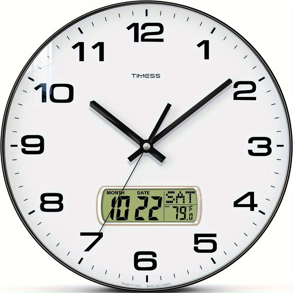 Silent Wall Clock Round Analog 10/12 Inch ¨C Battery Operated, Calendar & Temperature Display, Non-Ticking Quiet Movement for Bedroom, Office & Living Room, Multiple Colors